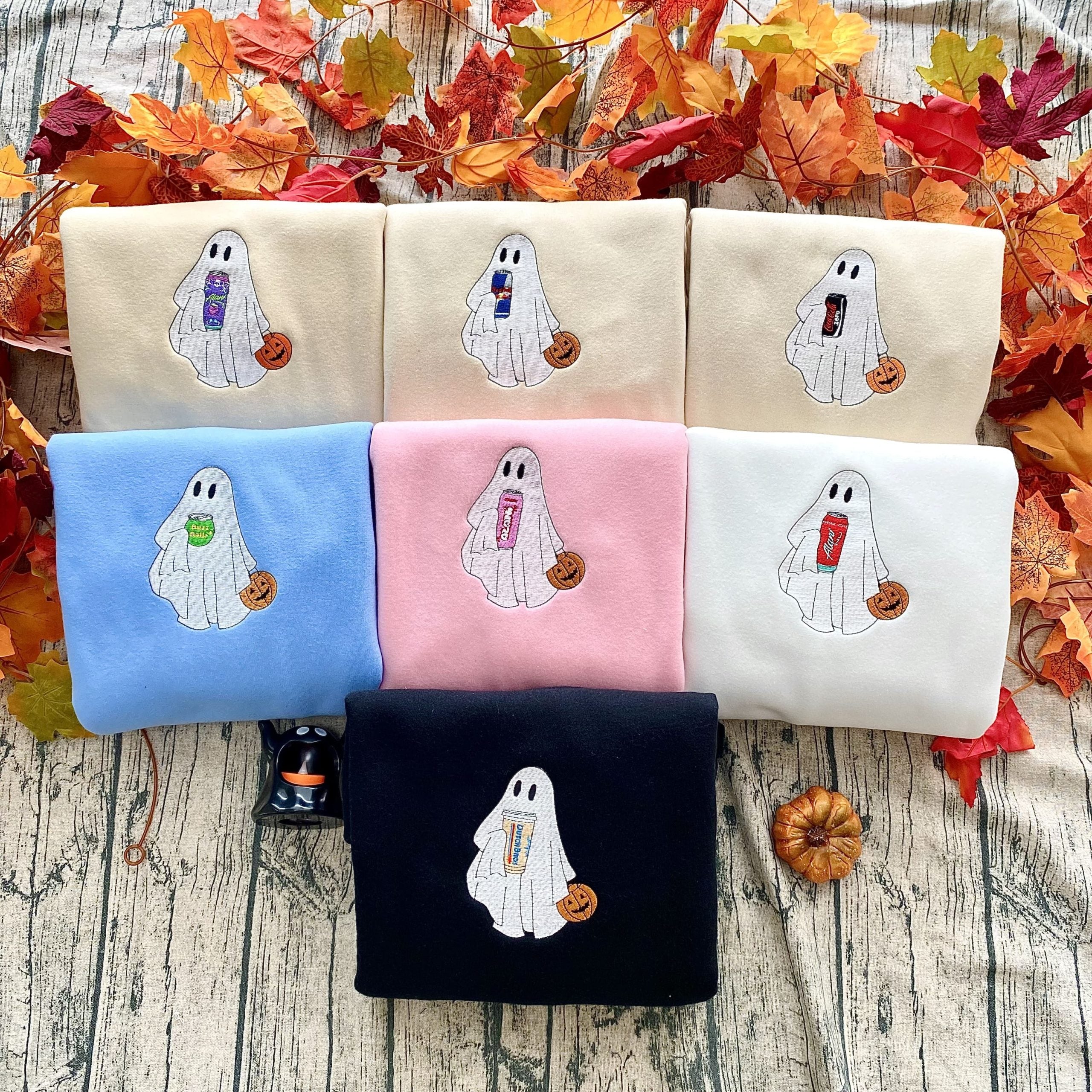 Embroidered Ghost Drink Halloween, Boo Halloween– Embroidered Sweatshirt/Hoodie/T-shirt