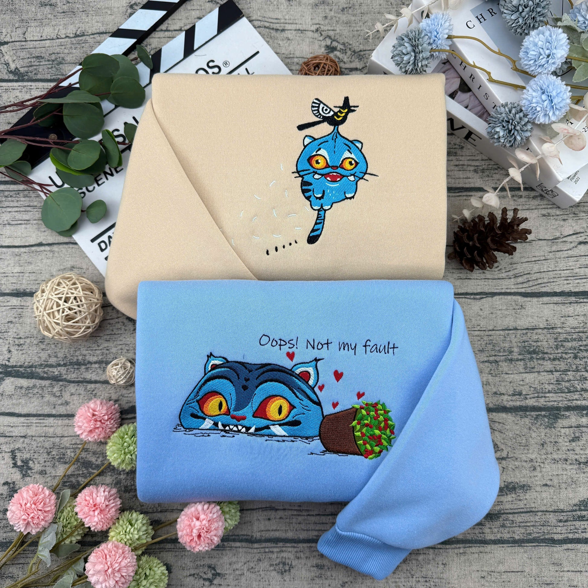 Derpy Cat Embroidered β Sweatshirt / Hoodie / T-Shirt
