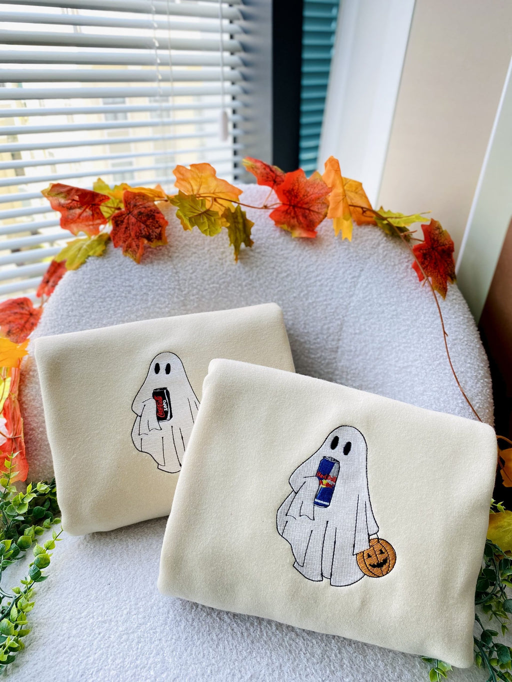 Embroidered Ghost Drink Halloween, Boo Halloween– Embroidered Sweatshirt/Hoodie/T-shirt