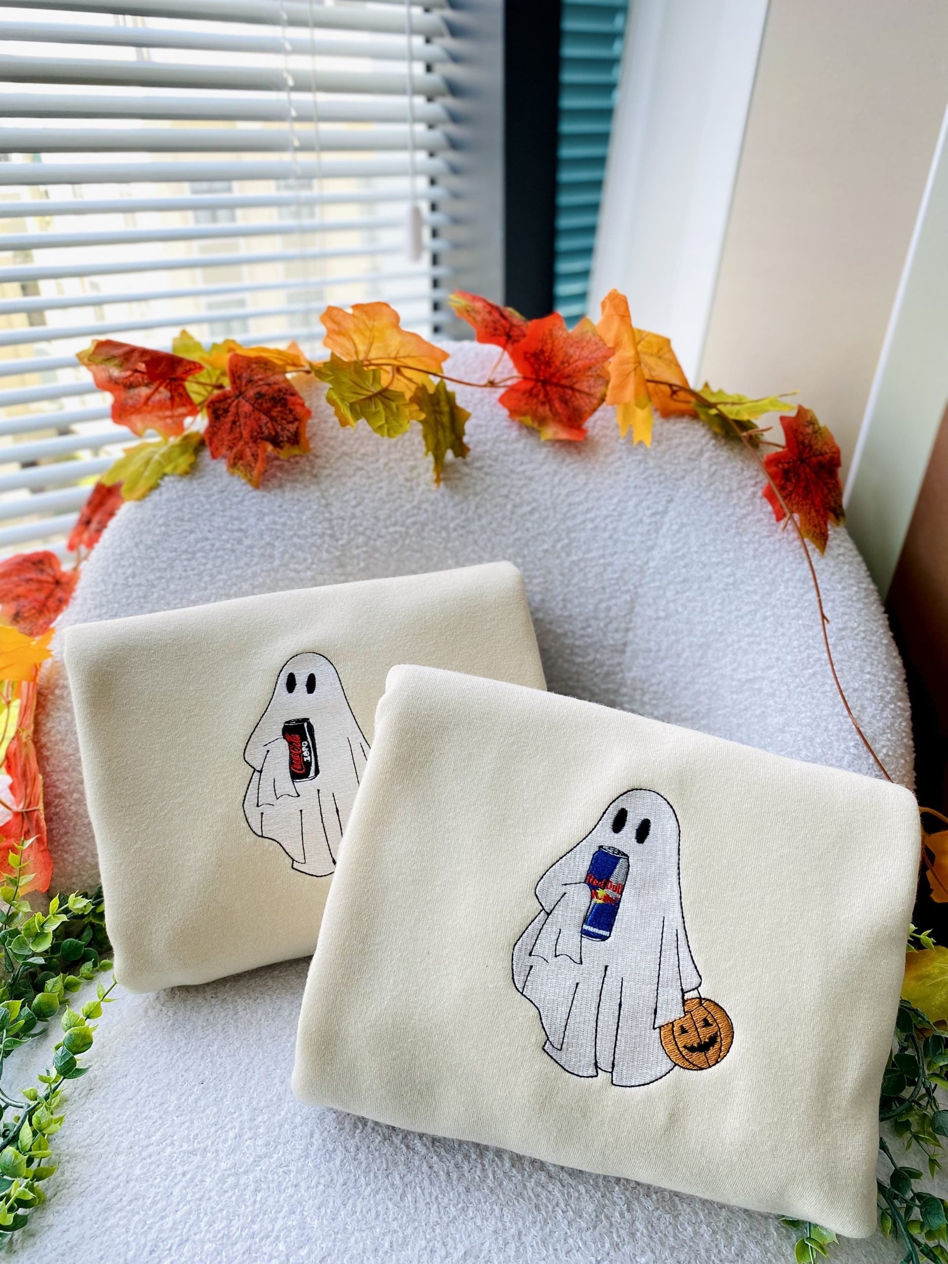 Embroidered Ghost Drink Halloween, Boo Halloween– Embroidered Sweatshirt/Hoodie/T-shirt