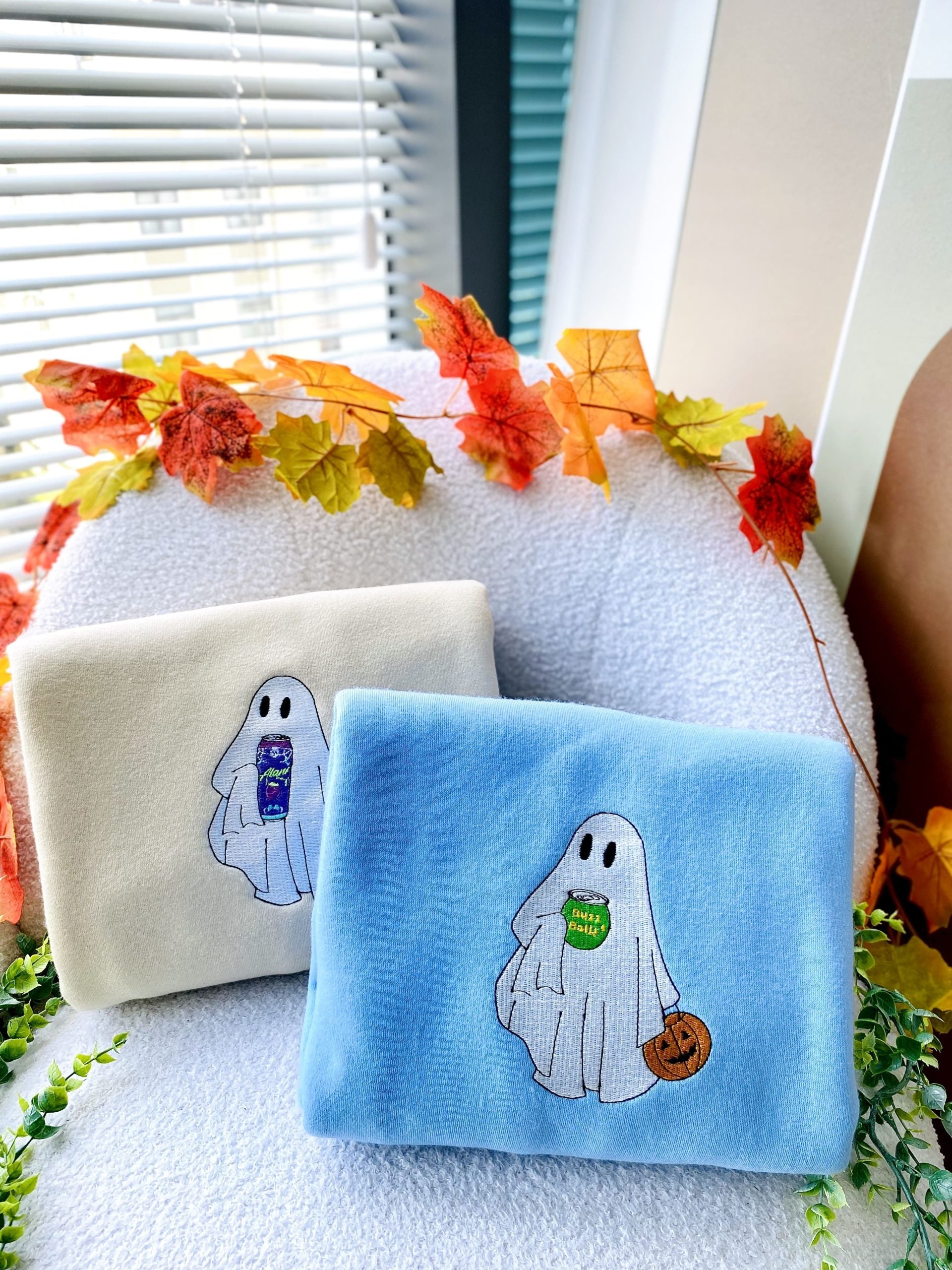 Embroidered Ghost Drink Halloween, Boo Halloween– Embroidered Sweatshirt/Hoodie/T-shirt