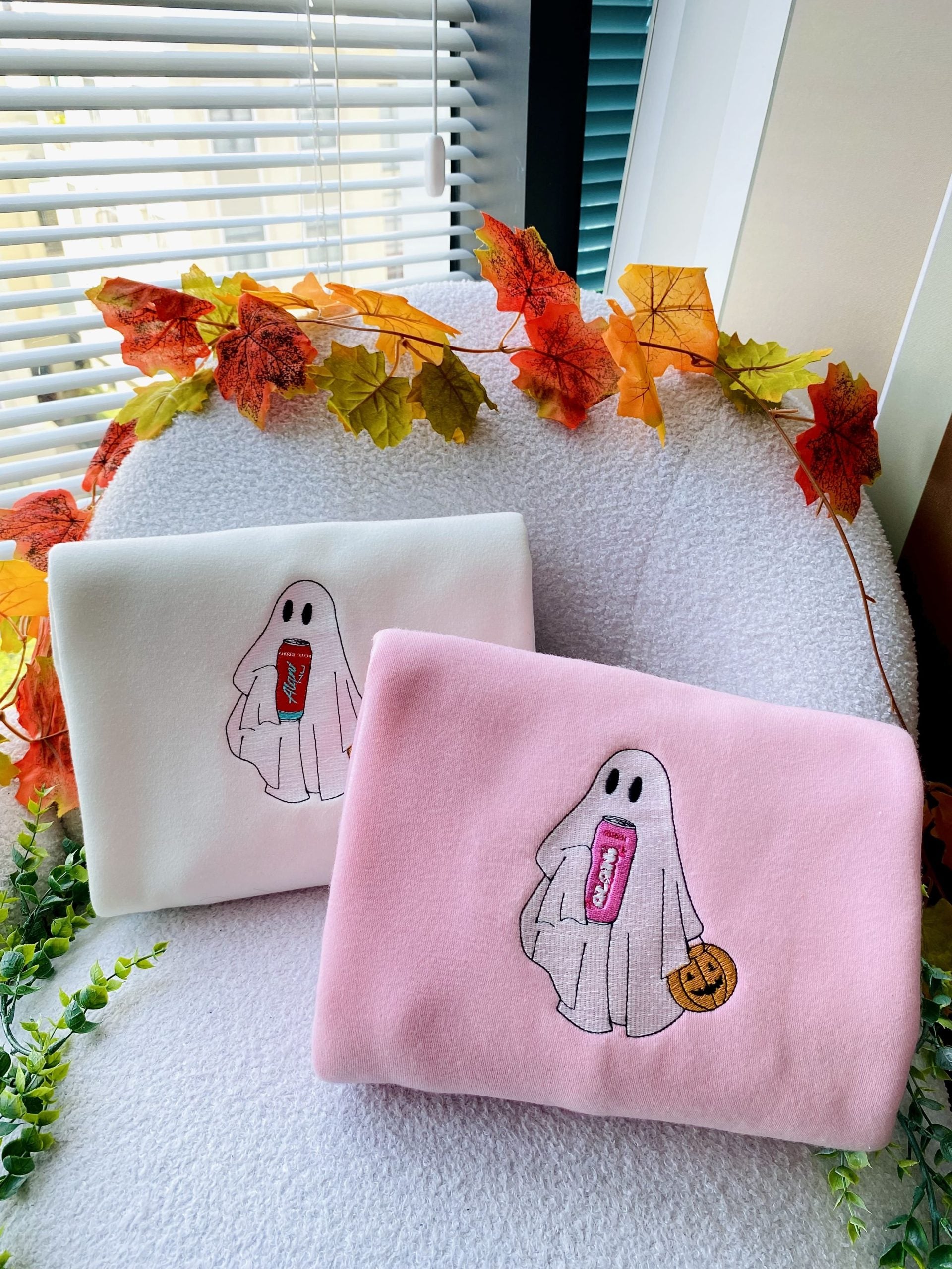 Embroidered Ghost Drink Halloween, Boo Halloween– Embroidered Sweatshirt/Hoodie/T-shirt