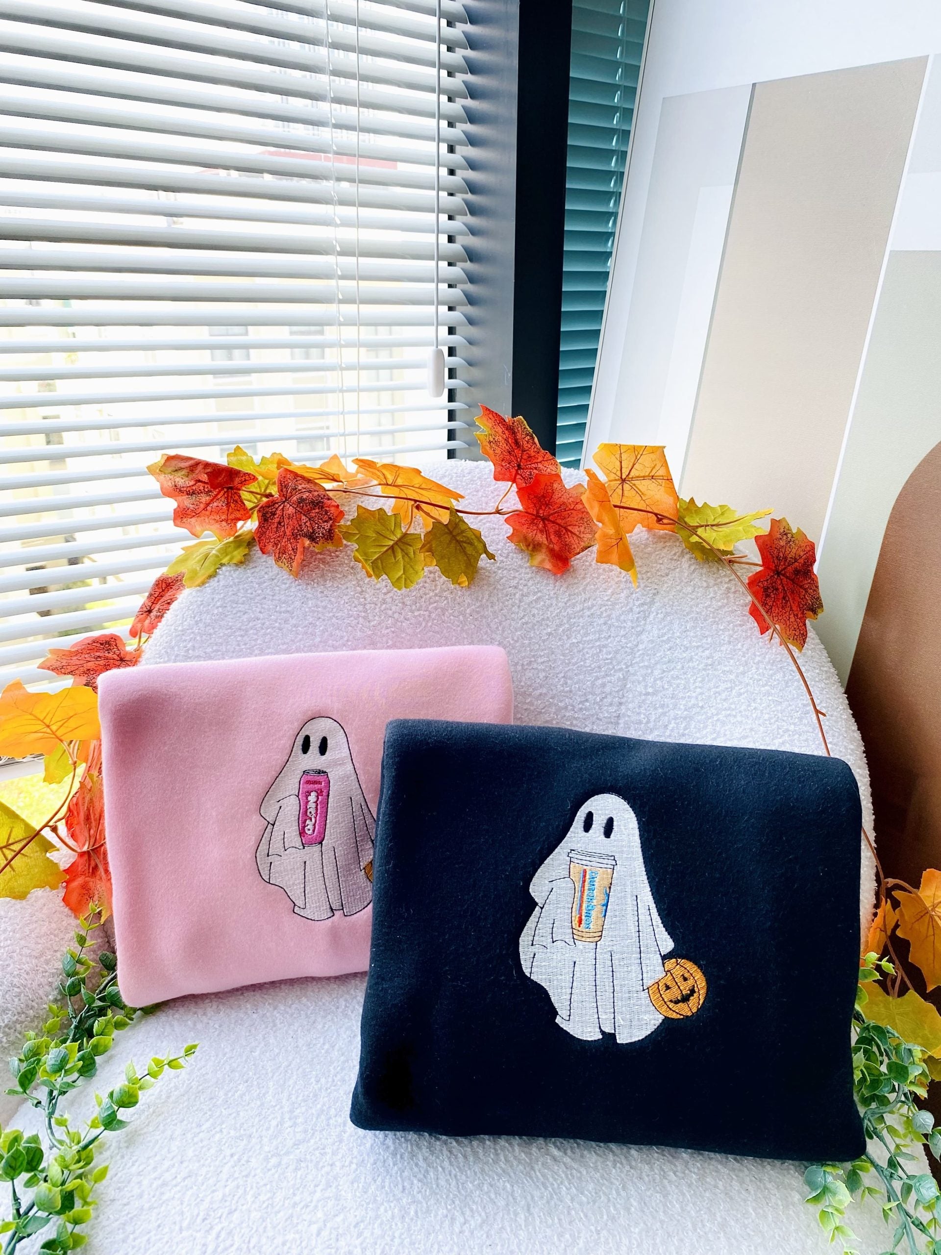 Embroidered Ghost Drink Halloween, Boo Halloween– Embroidered Sweatshirt/Hoodie/T-shirt