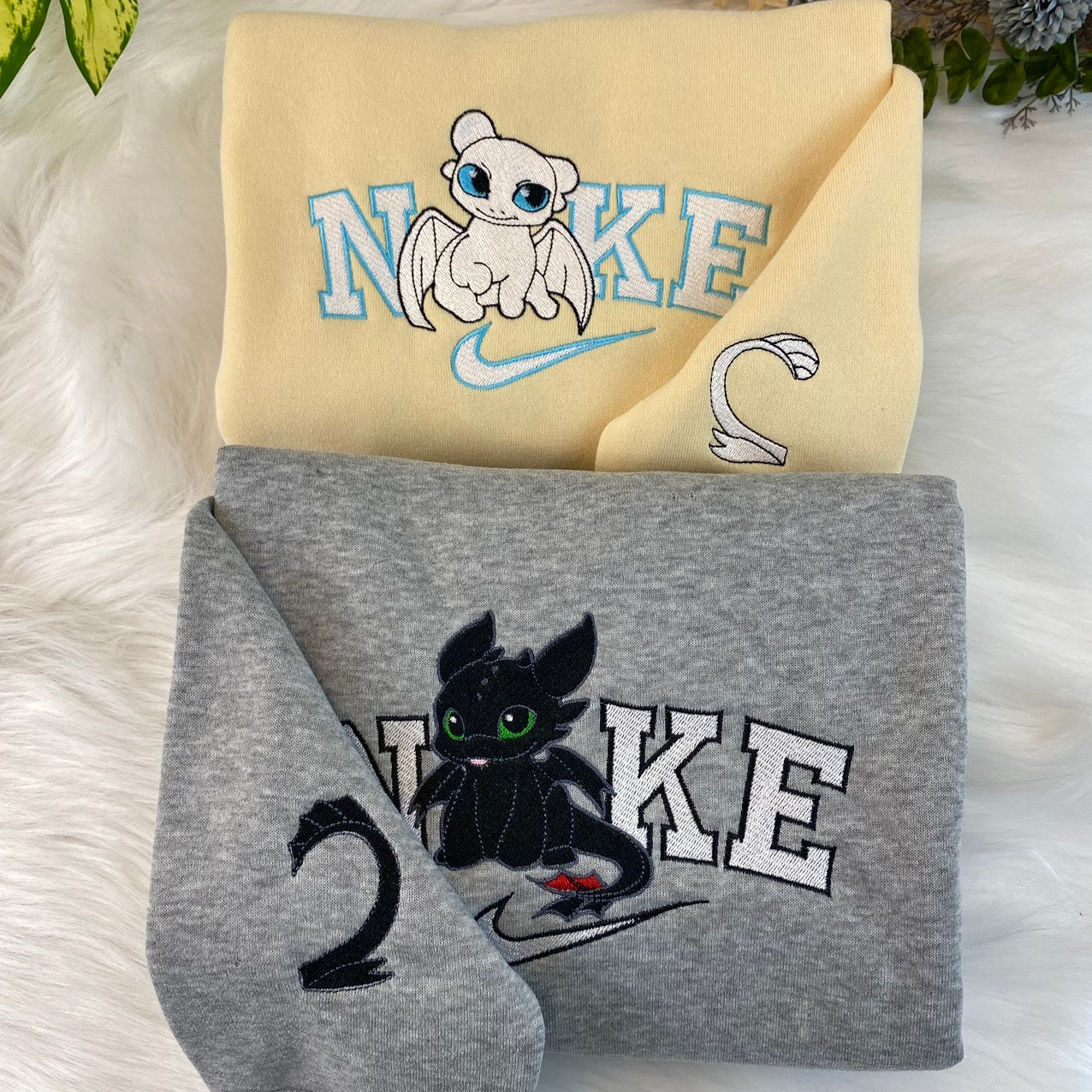 Cute Dragon Couple Style Embroidered – Cute Couple Cartoon Style Embroidered Sweatshirt / Hoodie / T-Shirt