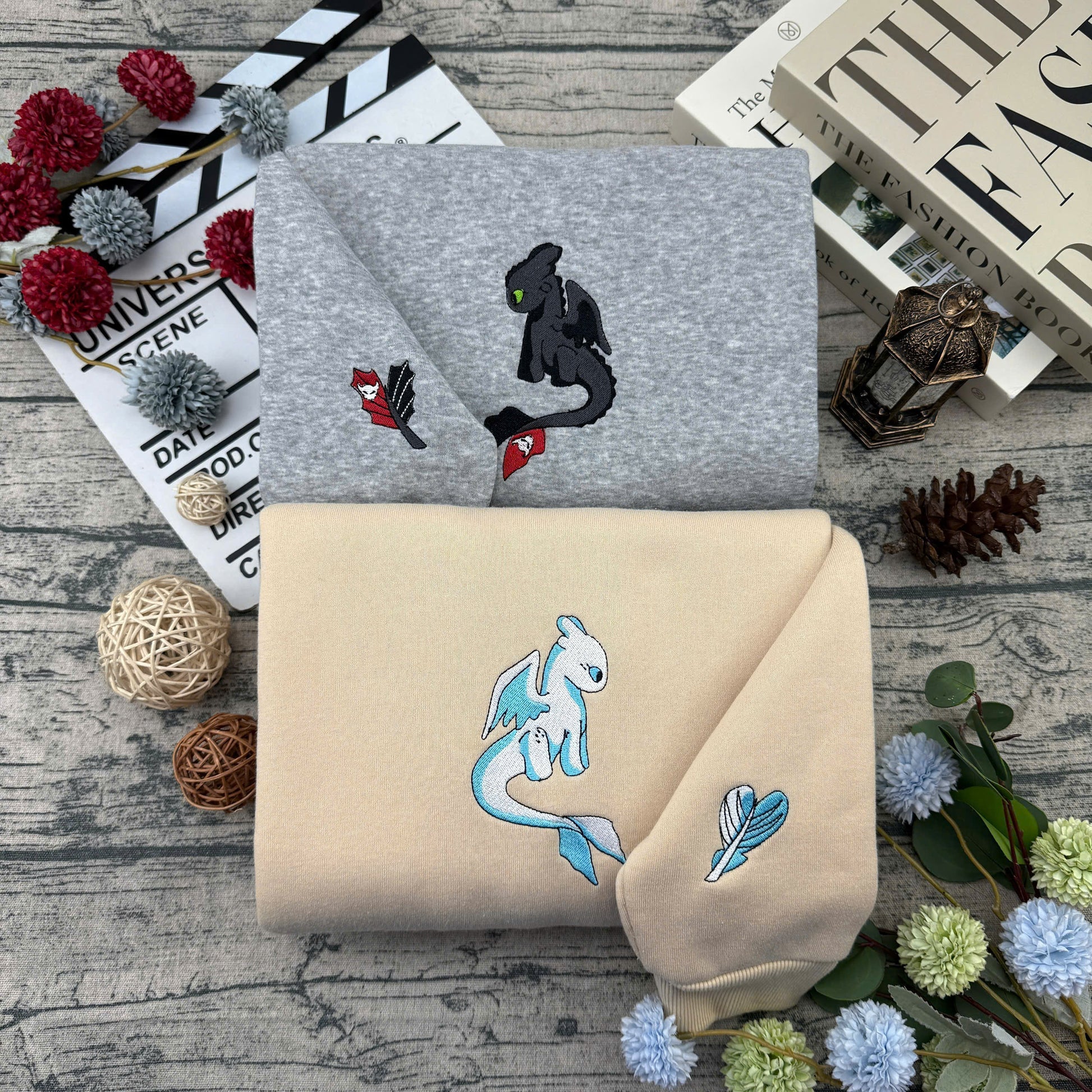 Dragon Style Embroidered – Cute Couple Cartoon Style Embroidered Sweatshirt / Hoodie / T-Shirt