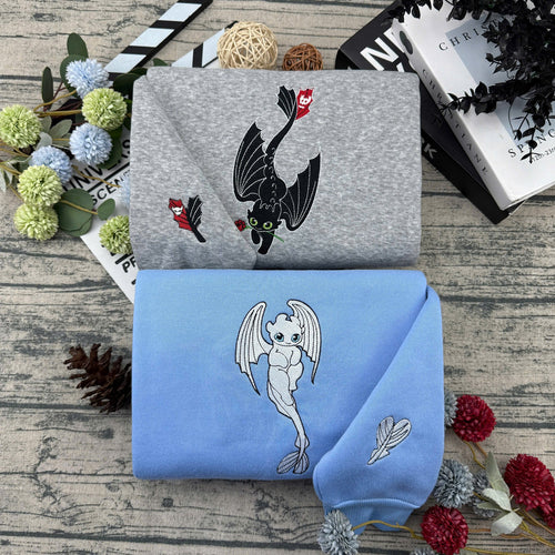 Dragon Couple Style Embroidered – Cute Couple Cartoon Style Embroidered Sweatshirt / Hoodie / T-Shirt