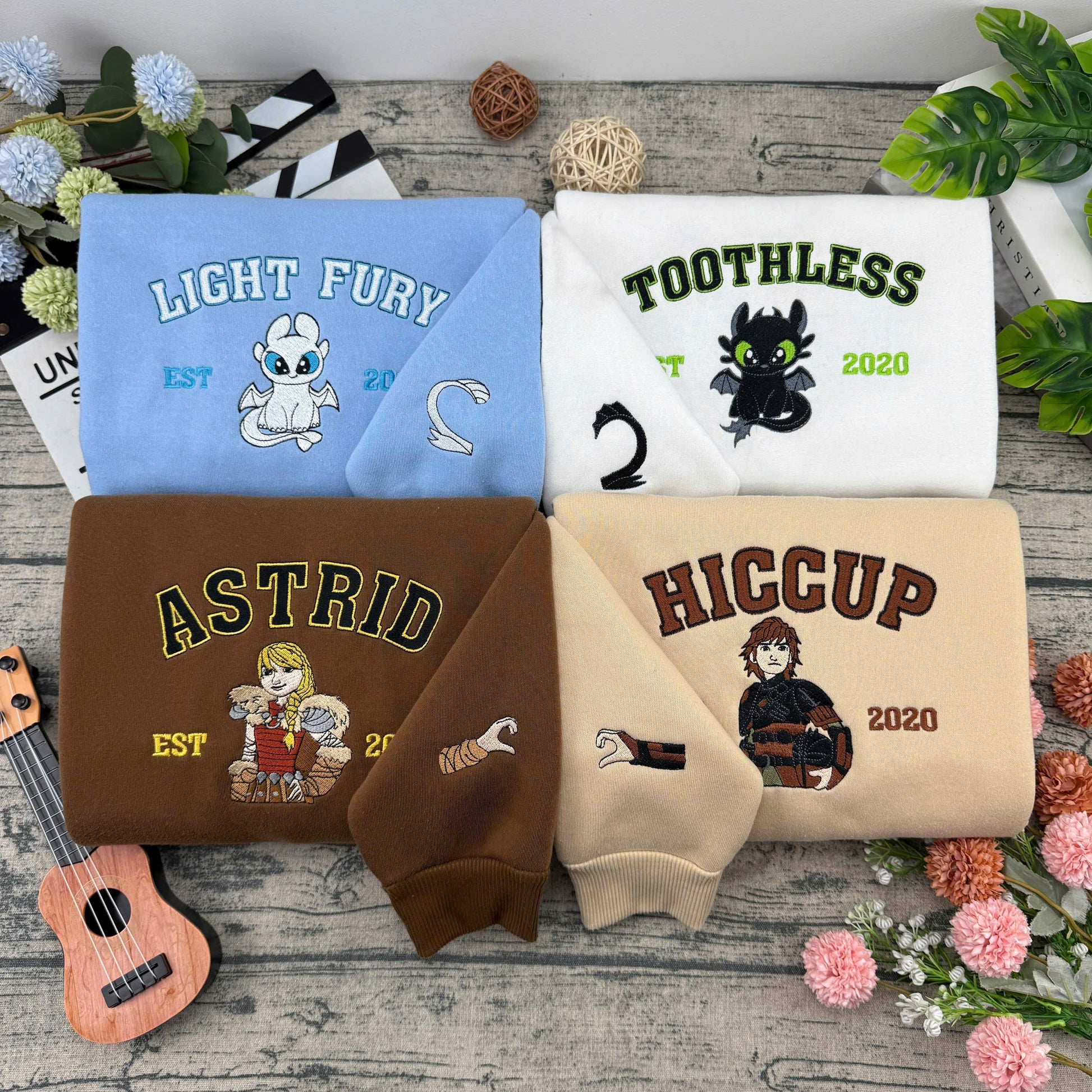 Dragon Embroidered – Cute Couple Cartoon Style Embroidered Sweatshirt / Hoodie / T-Shirt