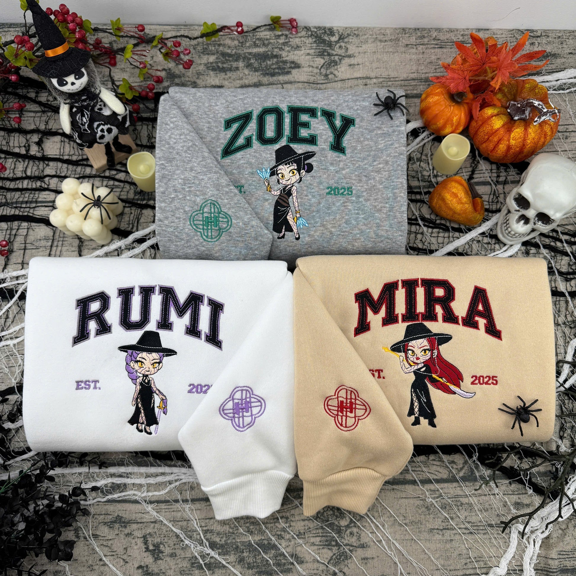 K - Pop Halloween Embroidered – Cute Couple Cartoon Style Embroidered Sweatshirt / Hoodie / T-Shirt