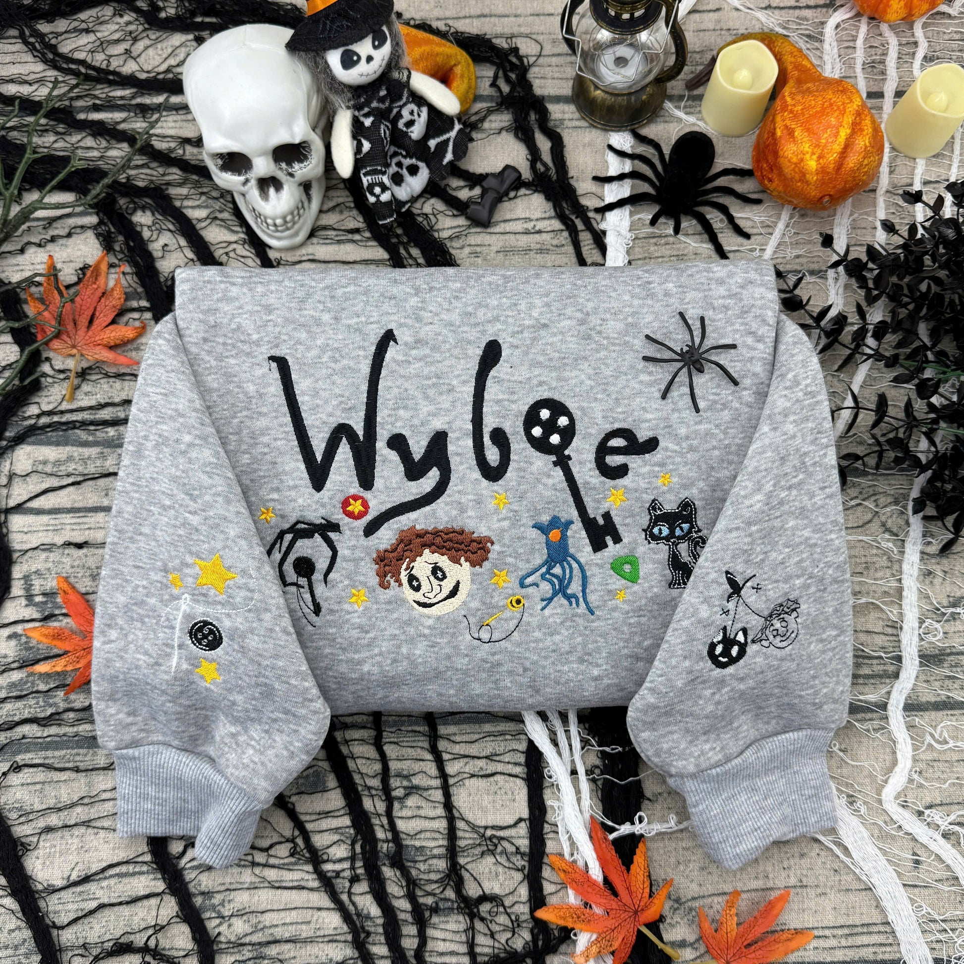 W & C - Haloween Embroidered – Cute Couple Cartoon Style Embroidered Sweatshirt / Hoodie / T-Shirt