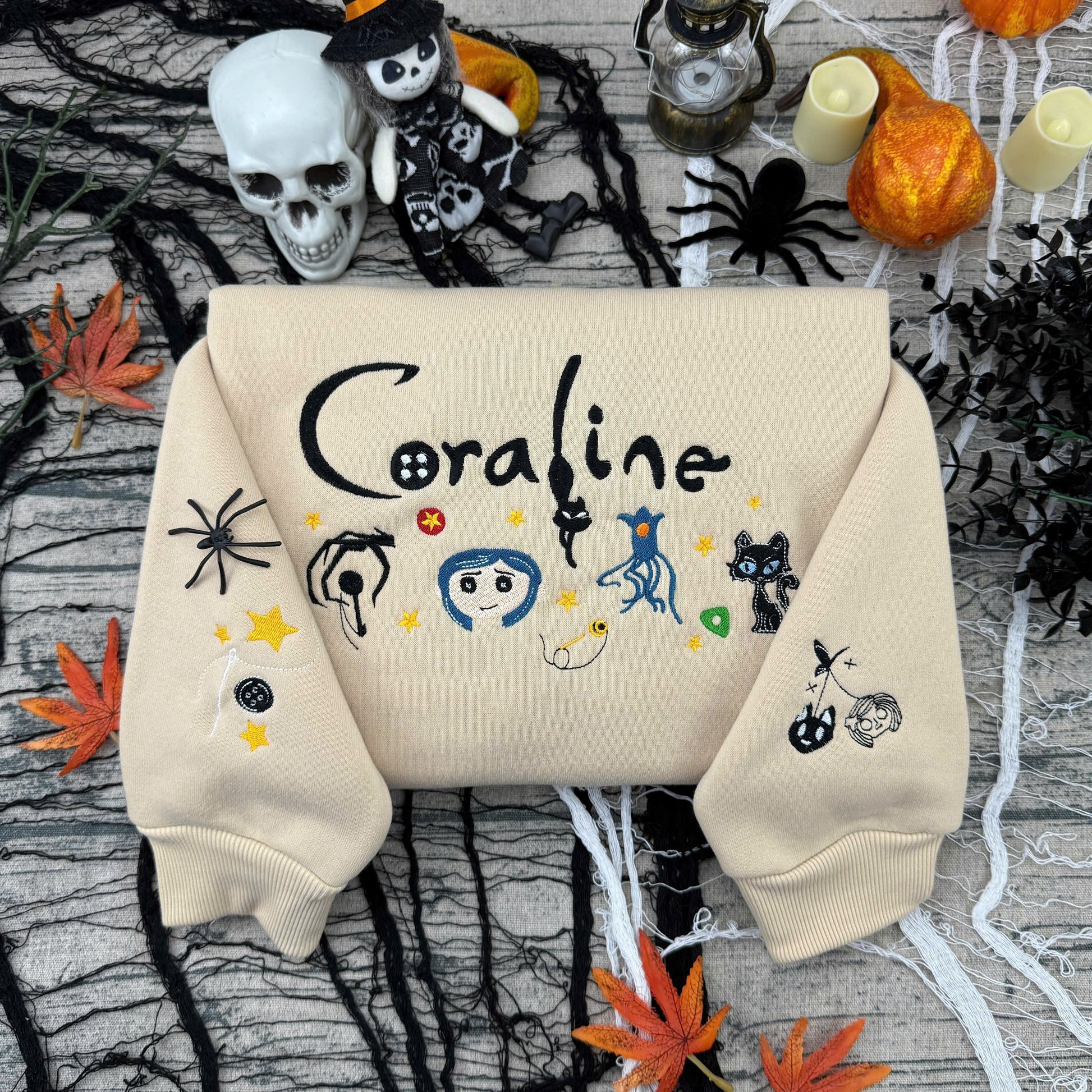 W & C - Haloween Embroidered – Cute Couple Cartoon Style Embroidered Sweatshirt / Hoodie / T-Shirt