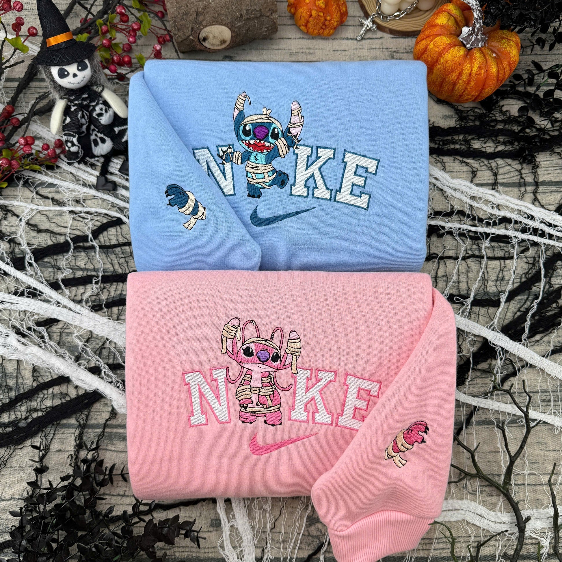 S & A Halloween Embroidered – Cute Couple Cartoon Style Embroidered Sweatshirt / Hoodie / T-Shirt