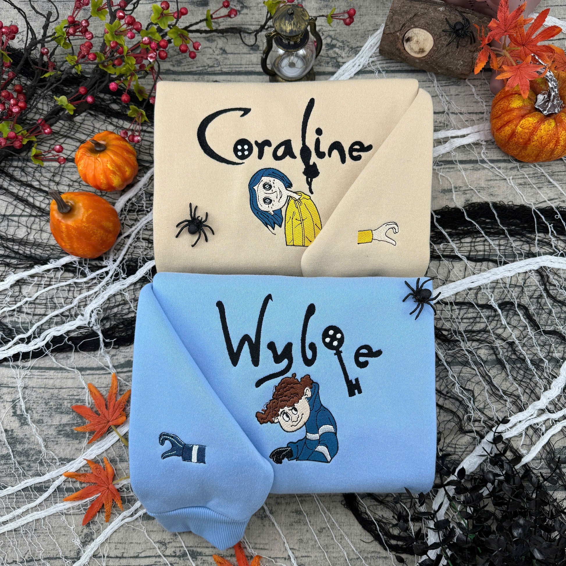W & C Halloween Embroidered – Cute Couple Cartoon Style Embroidered Sweatshirt / Hoodie / T-Shirt